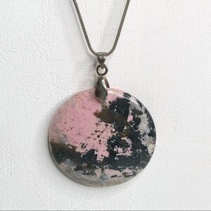 Sterling Silver Necklace Pink & Black Rhodonite